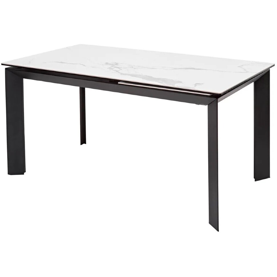 Стол CREMONA 140 HIGH GLOSS STATUARIO Белый мрамор глянцевый, керамика/ черный каркас, ®DISAUR 
