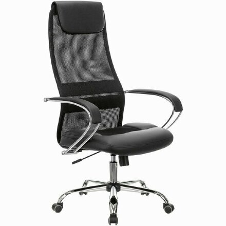 Кресло офисное BRABIX PREMIUM &quot;Stalker EX-608 CH&quot;, хром, ткань-сетка/кожзам, черное, 532091 Черный